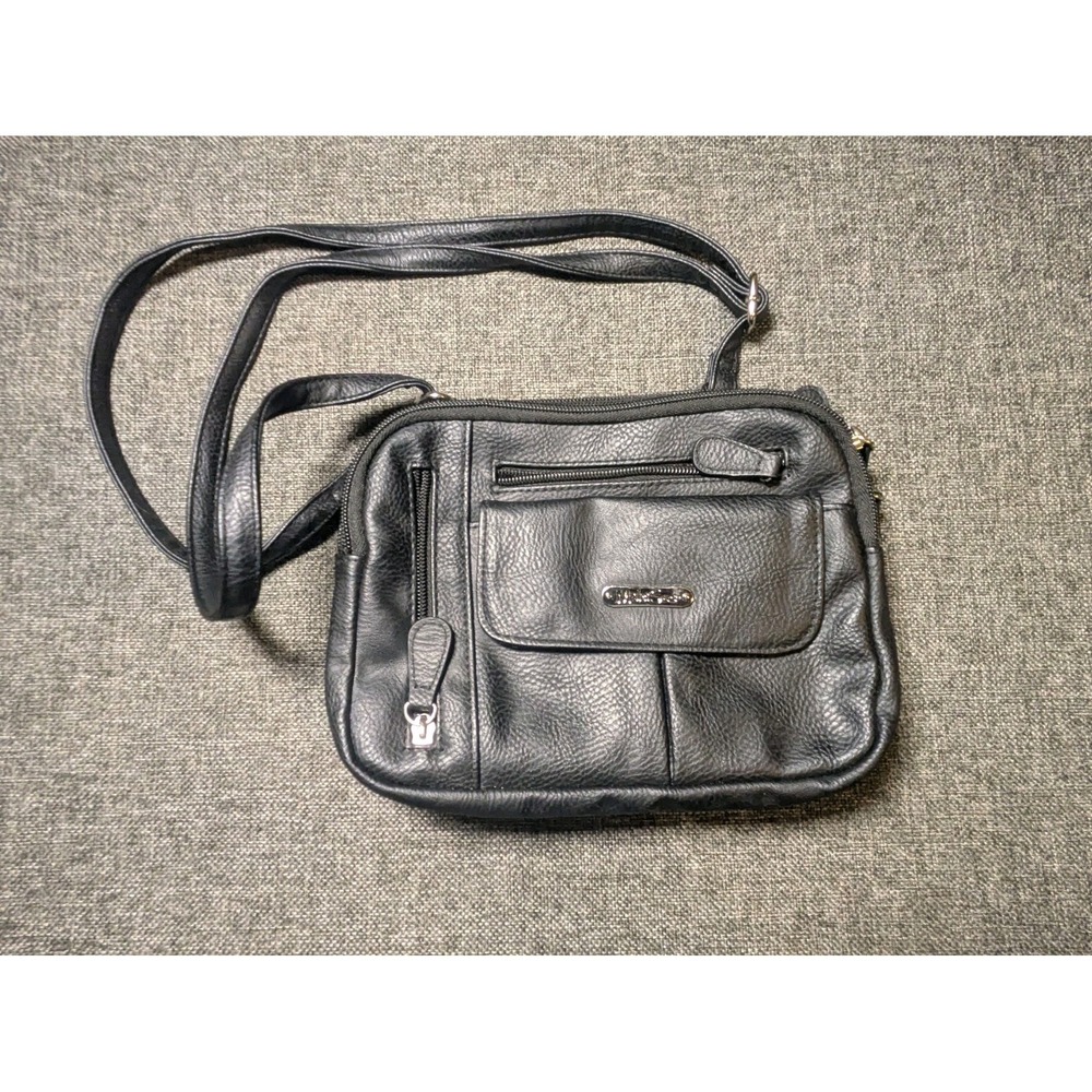 MultiSac Pebbled Leather Zippy Crossbody Bag Black Multi-Pocket Travel Purse